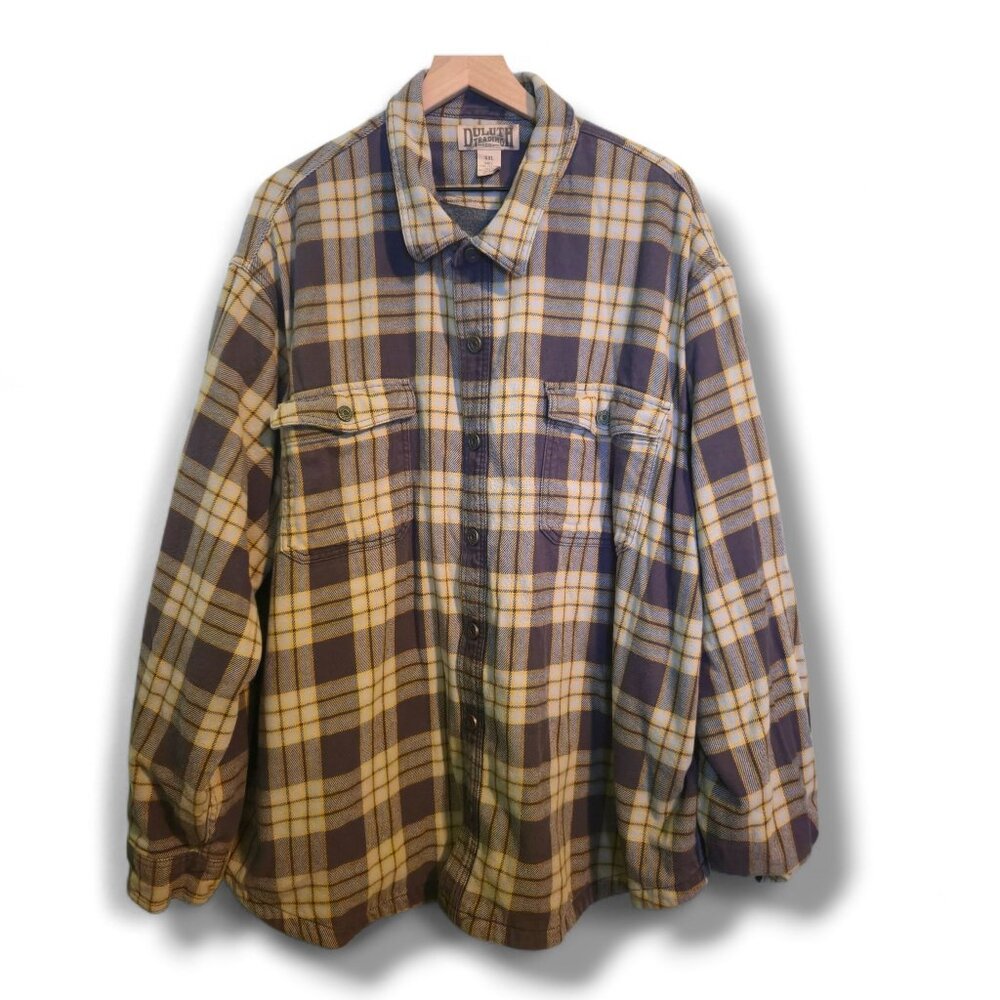Duluth Trading Shirt Jacket Mens 4XL Gray Plaid Shacket Fleece-lined